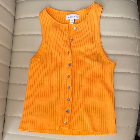 Calvin Klein Jeans Tops - Orange Ribbed Button-Up Tank Top Calvin Klein Jeans